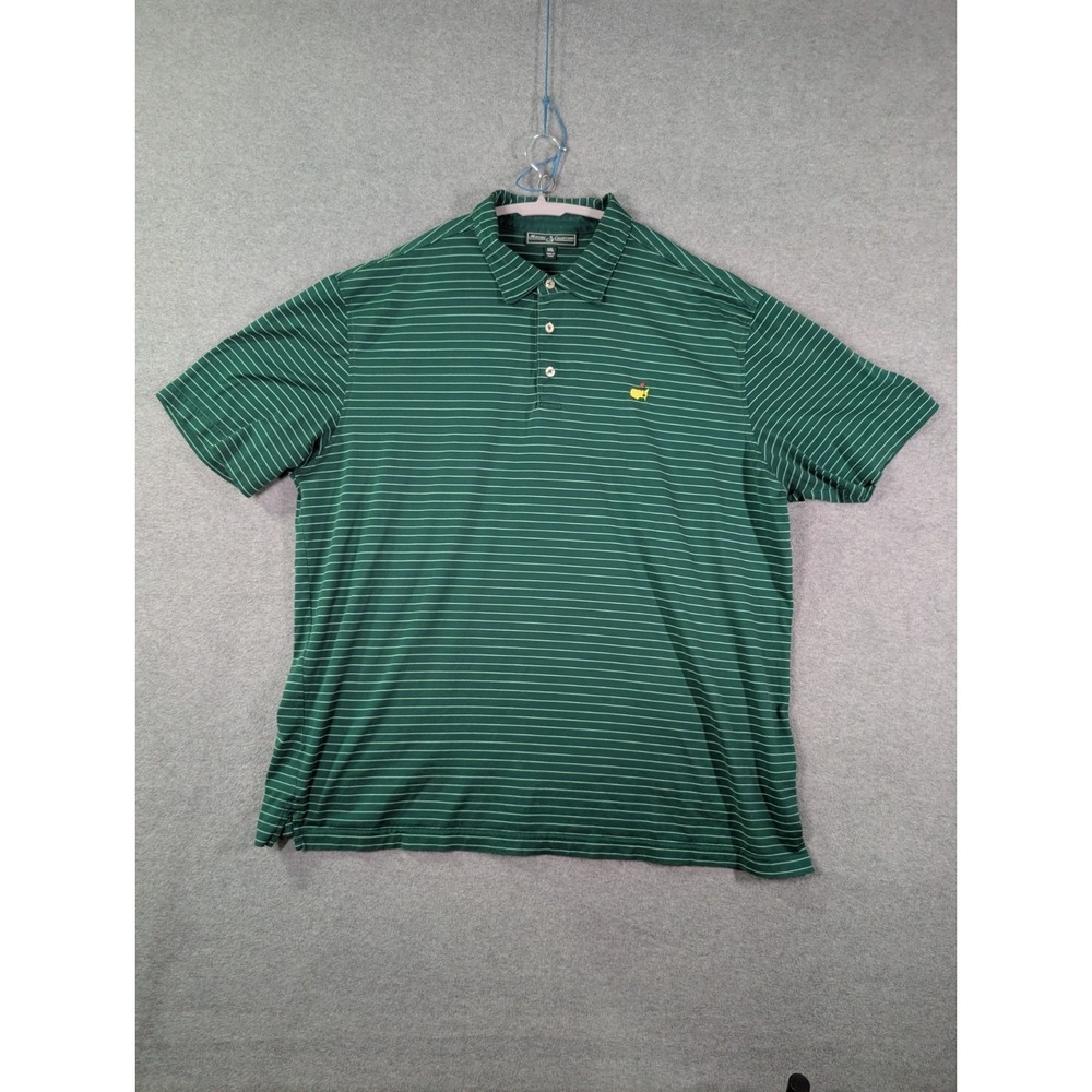 Masters Collection Golf Polo XXL Green Striped Pima Cotton Augusta Logo Shirt